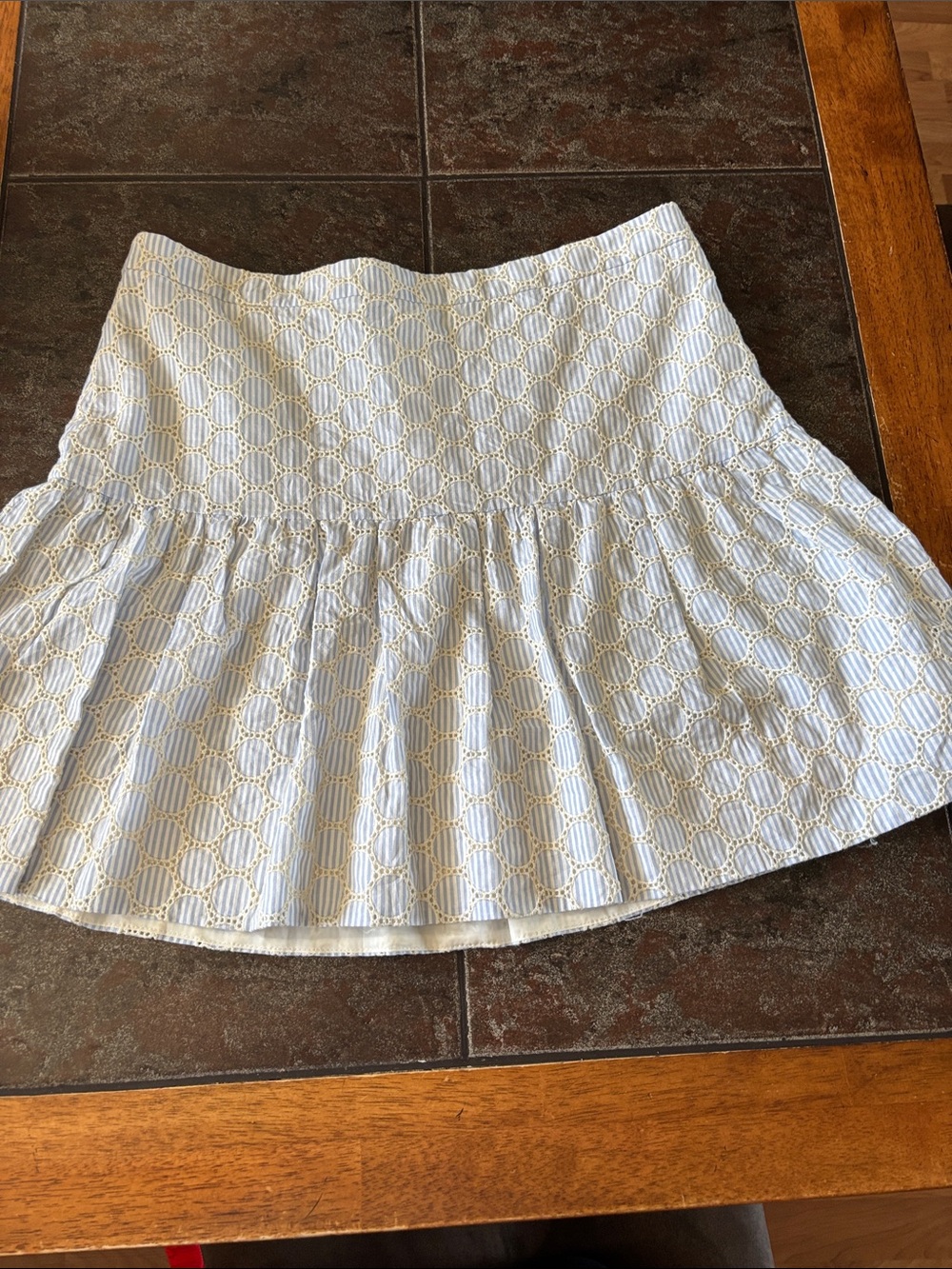 J. Crew White and Light Blue Tiered Eyelet Mini Skirt